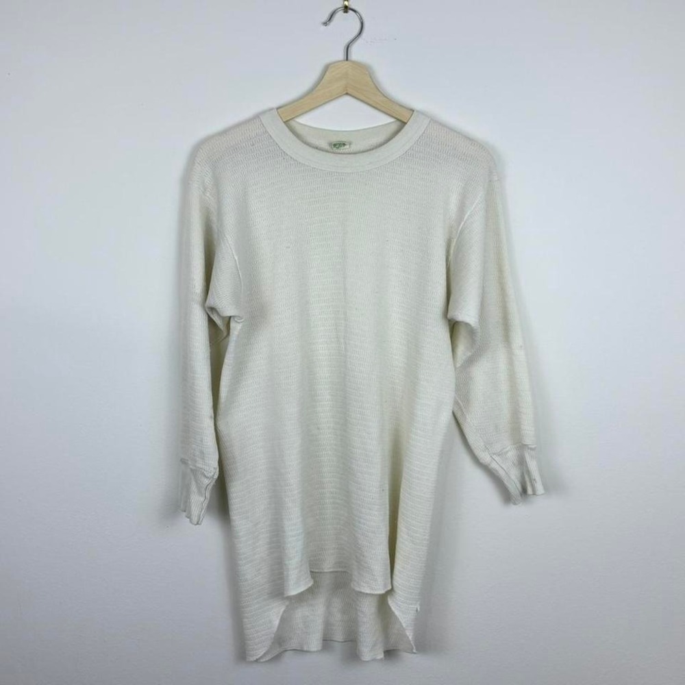 Vintage 70's Hanes white long sleeve thermal top Size XL